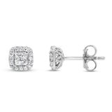 Pre-Owned Jared 1/2ct tw Princess & Round Diamond Stud Earrings in 10K White Gold