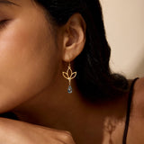 Lotus Drop Earrings in London Blue Topaz