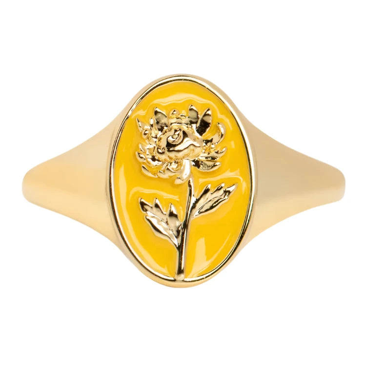 Enamel Birth Flower Signet Ring