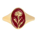 Enamel Birth Flower Signet Ring
