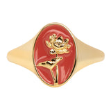 Enamel Birth Flower Signet Ring