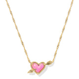 Ari Heart Arrow Short Pendant Necklace in Pink Opalescent Resin