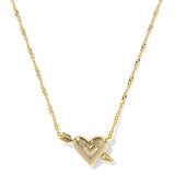 Ari Heart Arrow Short Pendant Necklace in Pink Opalescent Resin