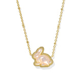 Bunny Short Pendant Necklace in Gold & Taupe Mother of Pearl