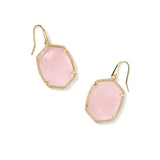 Daphne Pave Frame Drop Earrings in Rose Quartz