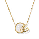 Football Helmet Short Pendant Necklace in Ivory Mother Of Pearl
