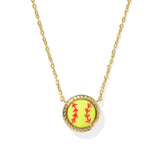 Softball Short Pendant Necklace in Gold & Chartreuse Magnesite