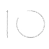 Lindsey Thin Hammered Hoops in Semi Matte Silver Plating