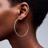 Lindsey Thin Hammered Hoops in Semi Matte Silver Plating