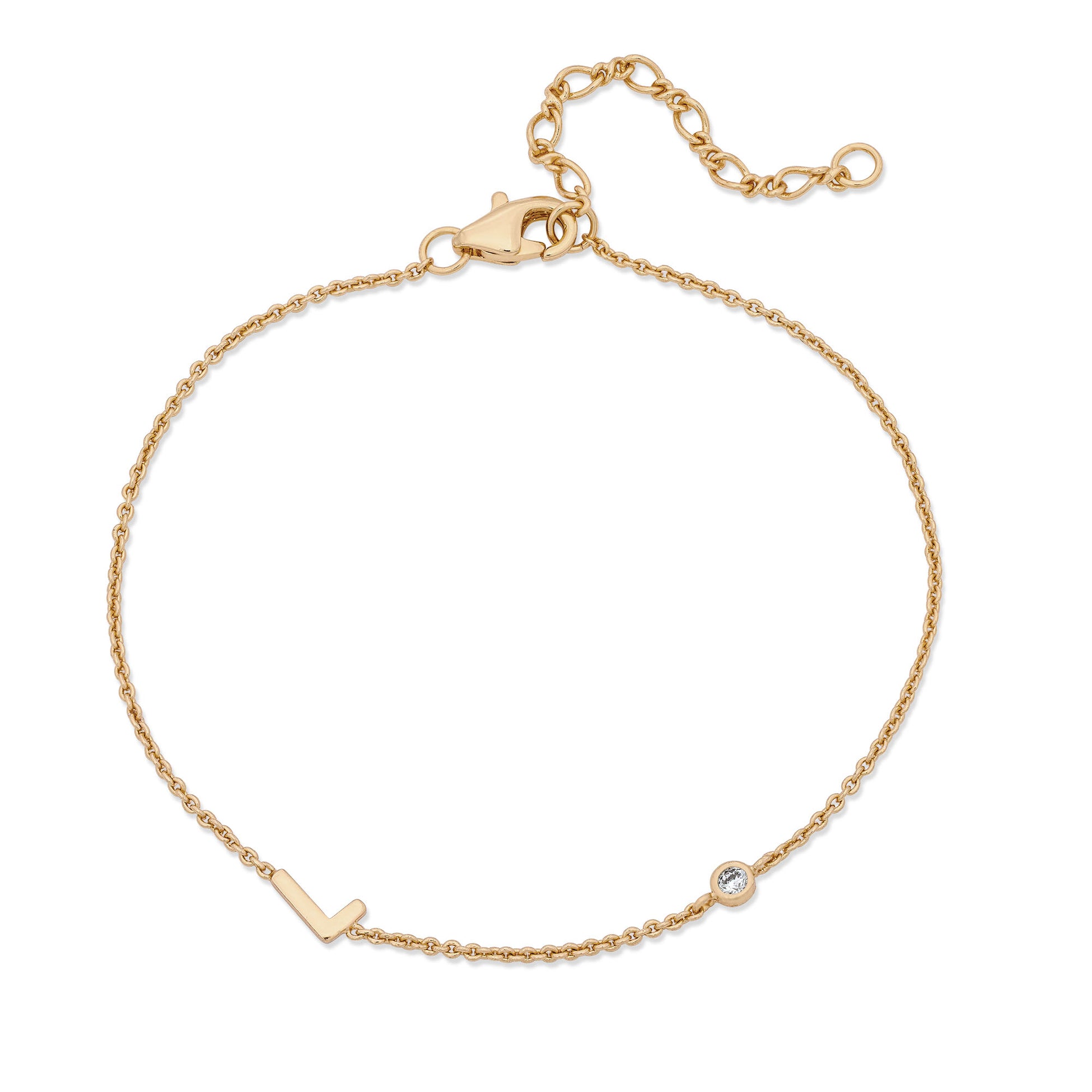 Sideways Initial Bracelet in 14k Gold Plating