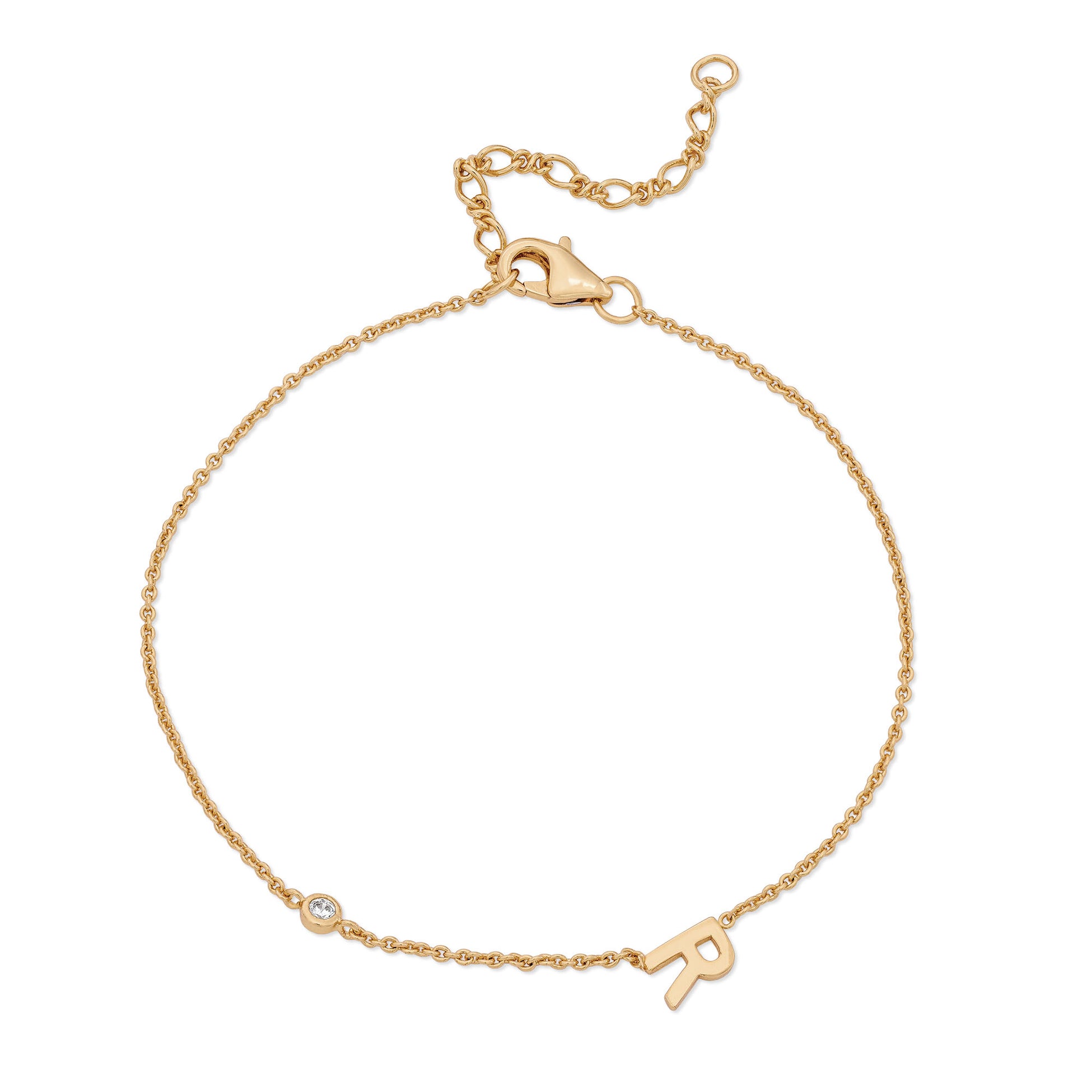 Sideways Initial Bracelet in 14k Gold Plating
