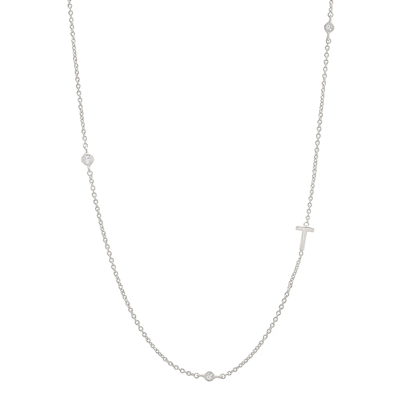 Sideways Initial Necklace in Silver Plating