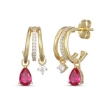 Pear-Shaped Lab-Grown Ruby & Lab-Grown Diamond Split J-Hoop Earrings 1/5ct tw 24K Yellow Gold Vermeil Sterling Silver