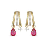 Pear-Shaped Lab-Grown Ruby & Lab-Grown Diamond Split J-Hoop Earrings 1/5ct tw 24K Yellow Gold Vermeil Sterling Silver
